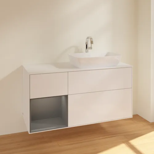 Bild von VILLEROY BOCH Finion Waschbeckenunterschrank, mit Beleuchtung, 3 Auszüge, 1200 x 603 x 501 mm, Glossy White Lacquer / Anthracite Matt Lacquer / Glass White Matt #F801GKGF