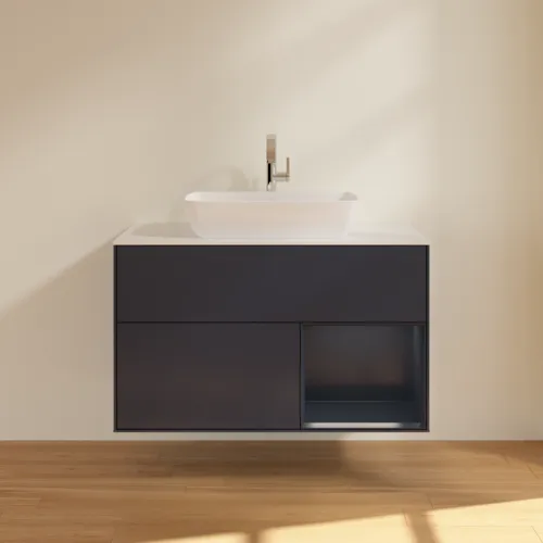 VILLEROY BOCH Finion Waschbeckenunterschrank, mit Beleuchtung, 2 Auszüge, 1000 x 603 x 501 mm, Midnight Blue Matt Lacquer / Midnight Blue Matt Lacquer / Glass White Matt #F781HGHG, Bild 3