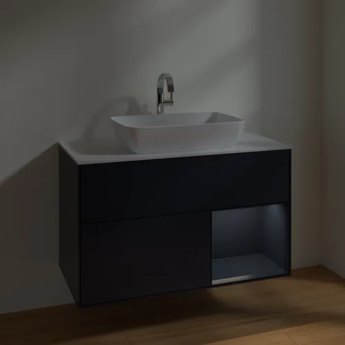 VILLEROY BOCH Finion Waschbeckenunterschrank, mit Beleuchtung, 2 Auszüge, 1000 x 603 x 501 mm, Midnight Blue Matt Lacquer / Midnight Blue Matt Lacquer / Glass White Matt #F781HGHG, Bild 5