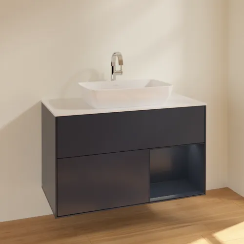 VILLEROY BOCH Finion Waschbeckenunterschrank, mit Beleuchtung, 2 Auszüge, 1000 x 603 x 501 mm, Midnight Blue Matt Lacquer / Midnight Blue Matt Lacquer / Glass White Matt #F781HGHG, Bild 2