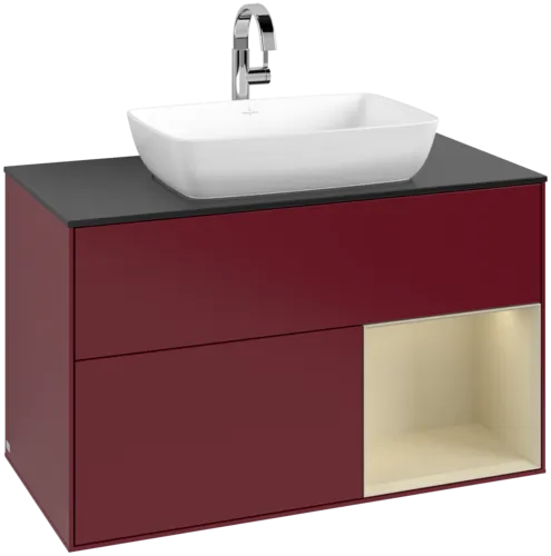 Picture of VILLEROY BOCH Finion Vanity unit, with lighting, 2 pull-out compartments, 1000 x 603 x 501 mm, Peony Matt Lacquer / Silk Grey Matt Lacquer / Glass Black Matt #F782HJHB