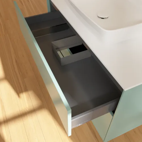 Bild von VILLEROY BOCH Finion Waschbeckenunterschrank, 2 Auszüge, 1000 x 603 x 501 mm, Olive Matt Lacquer / Glass White Matt #F76100GM