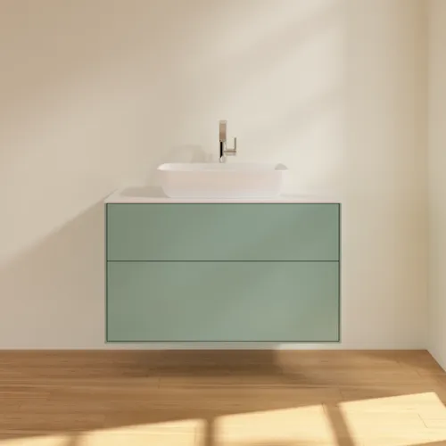 Bild von VILLEROY BOCH Finion Waschbeckenunterschrank, 2 Auszüge, 1000 x 603 x 501 mm, Olive Matt Lacquer / Glass White Matt #F76100GM