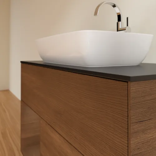 Obrázek VILLEROY BOCH Finion Vanity unit, with lighting, 2 pull-out compartments, 1000 x 603 x 501 mm, Walnut Veneer / Walnut Veneer / Glass Black Matt #F772GNGN