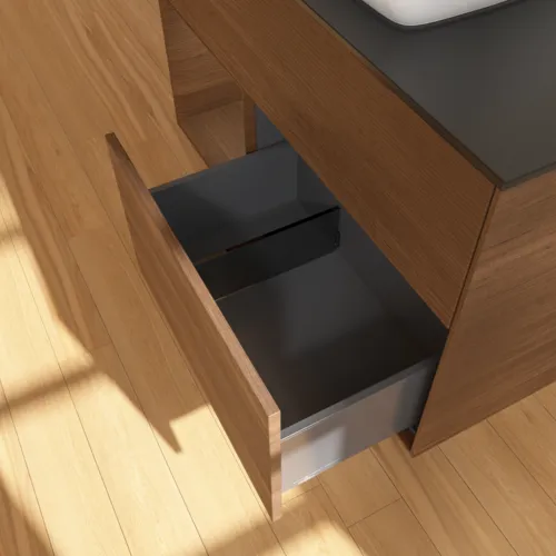 Obrázek VILLEROY BOCH Finion Vanity unit, with lighting, 2 pull-out compartments, 1000 x 603 x 501 mm, Walnut Veneer / Walnut Veneer / Glass Black Matt #F772GNGN