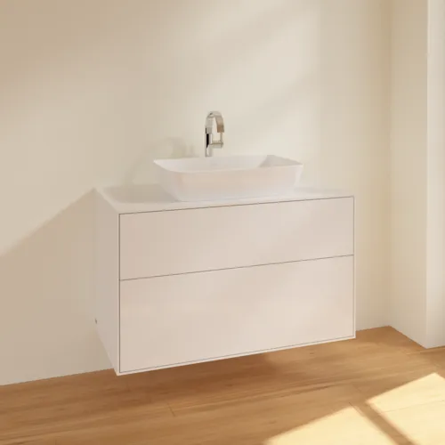 Bild von VILLEROY BOCH Finion Waschbeckenunterschrank, 2 Auszüge, 1000 x 603 x 501 mm, Glossy White Lacquer / Glass White Matt #F76100GF
