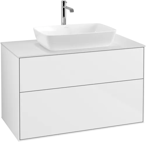 VILLEROY BOCH Finion Vanity unit, 2 pull-out compartments, 1000 x 603 x 501 mm, Glossy White Lacquer / Glass White Matt #F76100GF resmi