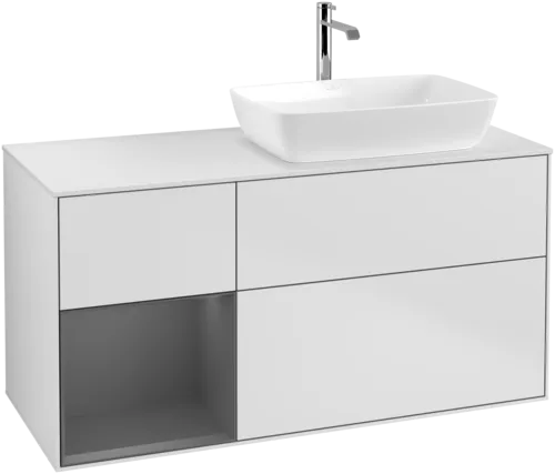 Picture of VILLEROY BOCH Finion Vanity unit, with lighting, 3 pull-out compartments, 1200 x 603 x 501 mm, White Matt Lacquer / Anthracite Matt Lacquer / Glass White Matt #F801GKMT