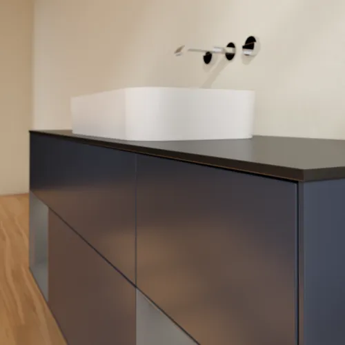 Bild von VILLEROY BOCH Finion Waschbeckenunterschrank, mit Beleuchtung, 4 Auszüge, 1600 x 603 x 501 mm, Midnight Blue Matt Lacquer / Anthracite Matt Lacquer / Glass Black Matt #F742GKHG
