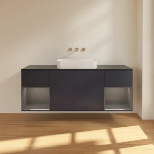 Bild von VILLEROY BOCH Finion Waschbeckenunterschrank, mit Beleuchtung, 4 Auszüge, 1600 x 603 x 501 mm, Midnight Blue Matt Lacquer / Anthracite Matt Lacquer / Glass Black Matt #F742GKHG
