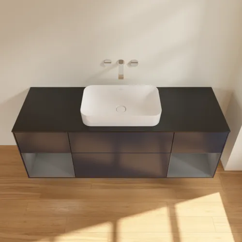 Bild von VILLEROY BOCH Finion Waschbeckenunterschrank, mit Beleuchtung, 4 Auszüge, 1600 x 603 x 501 mm, Midnight Blue Matt Lacquer / Anthracite Matt Lacquer / Glass Black Matt #F742GKHG