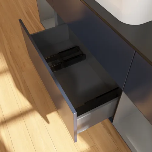 Bild von VILLEROY BOCH Finion Waschbeckenunterschrank, mit Beleuchtung, 4 Auszüge, 1600 x 603 x 501 mm, Midnight Blue Matt Lacquer / Anthracite Matt Lacquer / Glass Black Matt #F742GKHG
