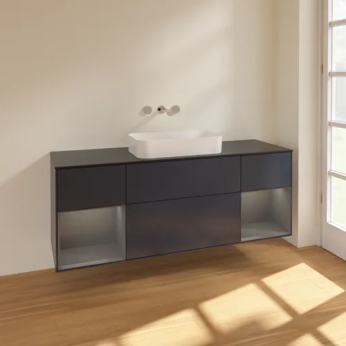 Bild von VILLEROY BOCH Finion Waschbeckenunterschrank, mit Beleuchtung, 4 Auszüge, 1600 x 603 x 501 mm, Midnight Blue Matt Lacquer / Anthracite Matt Lacquer / Glass Black Matt #F742GKHG