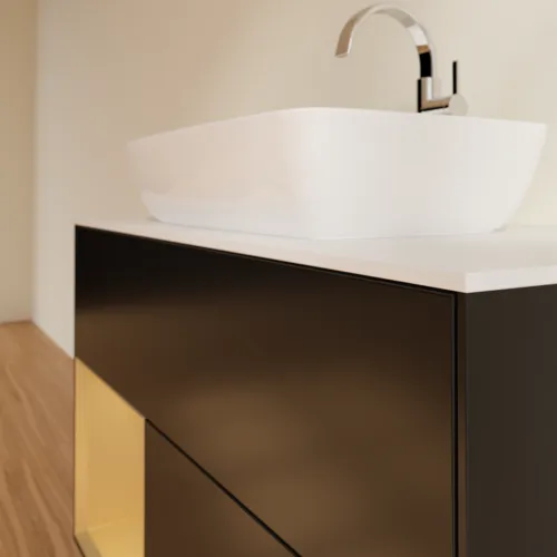VILLEROY BOCH Finion Waschbeckenunterschrank, mit Beleuchtung, 2 Auszüge, 1000 x 603 x 501 mm, Black Matt Lacquer / Gold Matt Lacquer / Glass White Matt #F771HFPD, Bild 6