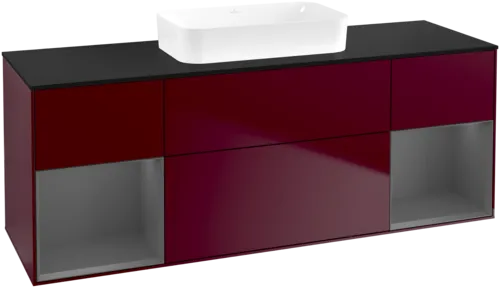 VILLEROY BOCH Finion Vanity unit, with lighting, 4 pull-out compartments, 1600 x 603 x 501 mm, Peony Matt Lacquer / Anthracite Matt Lacquer / Glass Black Matt #F742GKHB resmi