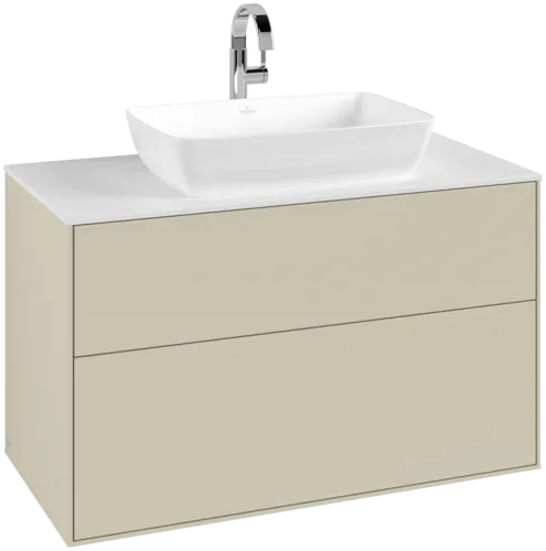 Picture of VILLEROY BOCH Finion Vanity unit, 2 pull-out compartments, 1000 x 603 x 501 mm, Silk Grey Matt Lacquer / Glass White Matt #F76100HJ