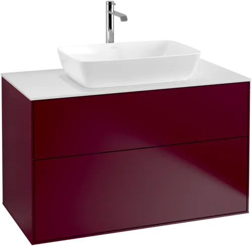 Picture of VILLEROY BOCH Finion Vanity unit, 2 pull-out compartments, 1000 x 603 x 501 mm, Peony Matt Lacquer / Glass White Matt #F76100HB