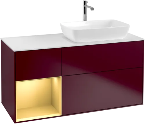 VILLEROY BOCH Finion Vanity unit, with lighting, 3 pull-out compartments, 1200 x 603 x 501 mm, Peony Matt Lacquer / Gold Matt Lacquer / Glass White Matt #F801HFHB resmi
