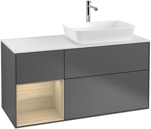 VILLEROY BOCH Finion Vanity unit, with lighting, 3 pull-out compartments, 1200 x 603 x 501 mm, Anthracite Matt Lacquer / Oak Veneer / Glass White Matt #F801PCGK resmi