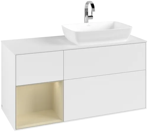 VILLEROY BOCH Finion Vanity unit, with lighting, 3 pull-out compartments, 1200 x 603 x 501 mm, White Matt Lacquer / Silk Grey Matt Lacquer / Glass White Matt #F801HJMT resmi