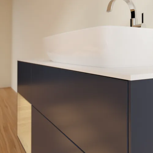 Bild von VILLEROY BOCH Finion Waschbeckenunterschrank, mit Beleuchtung, 3 Auszüge, 1200 x 603 x 501 mm, Midnight Blue Matt Lacquer / Oak Veneer / Glass White Matt #F801PCHG