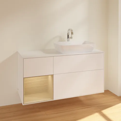 Bild von VILLEROY BOCH Finion Waschbeckenunterschrank, mit Beleuchtung, 3 Auszüge, 1200 x 603 x 501 mm, White Matt Lacquer / Oak Veneer / Glass White Matt #F801PCMT