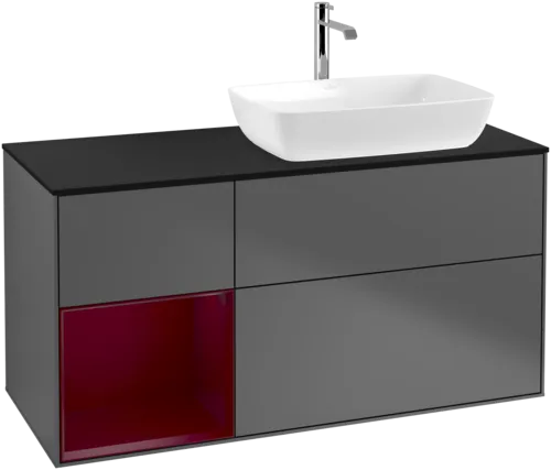 VILLEROY BOCH Finion Vanity unit, with lighting, 3 pull-out compartments, 1200 x 603 x 501 mm, Anthracite Matt Lacquer / Peony Matt Lacquer / Glass Black Matt #F802HBGK resmi