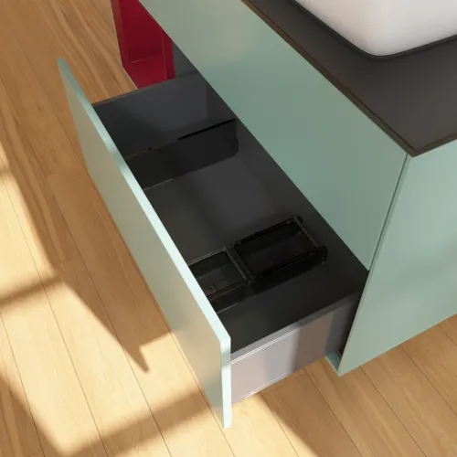 Bild von VILLEROY BOCH Finion Waschbeckenunterschrank, mit Beleuchtung, 3 Auszüge, 1200 x 603 x 501 mm, Olive Matt Lacquer / Peony Matt Lacquer / Glass Black Matt #F802HBGM