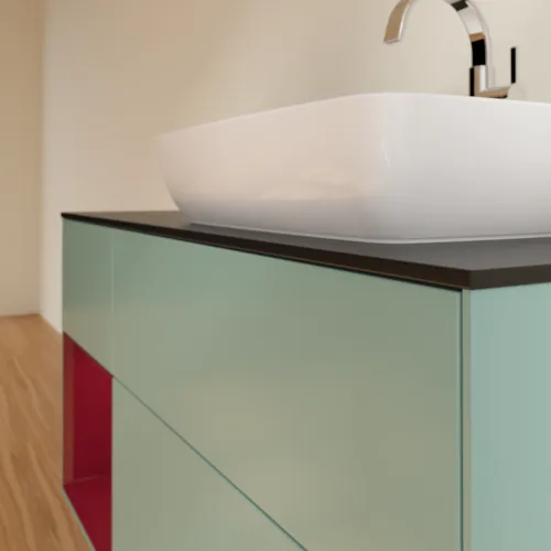 Bild von VILLEROY BOCH Finion Waschbeckenunterschrank, mit Beleuchtung, 3 Auszüge, 1200 x 603 x 501 mm, Olive Matt Lacquer / Peony Matt Lacquer / Glass Black Matt #F802HBGM