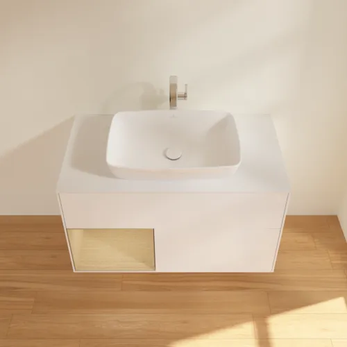 Bild von VILLEROY BOCH Finion Waschbeckenunterschrank, mit Beleuchtung, 2 Auszüge, 1000 x 603 x 501 mm, White Matt Lacquer / Oak Veneer / Glass White Matt #F771PCMT