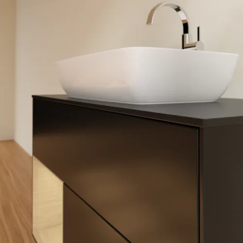 Bild von VILLEROY BOCH Finion Waschbeckenunterschrank, mit Beleuchtung, 2 Auszüge, 1000 x 603 x 501 mm, Black Matt Lacquer / Oak Veneer / Glass Black Matt #F772PCPD