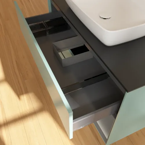 VILLEROY BOCH Finion Waschbeckenunterschrank, mit Beleuchtung, 2 Auszüge, 1000 x 603 x 501 mm, Olive Matt Lacquer / Anthracite Matt Lacquer / Glass Black Matt #F782GKGM, Bild 8