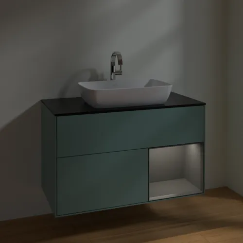 VILLEROY BOCH Finion Waschbeckenunterschrank, mit Beleuchtung, 2 Auszüge, 1000 x 603 x 501 mm, Olive Matt Lacquer / Anthracite Matt Lacquer / Glass Black Matt #F782GKGM, Bild 5