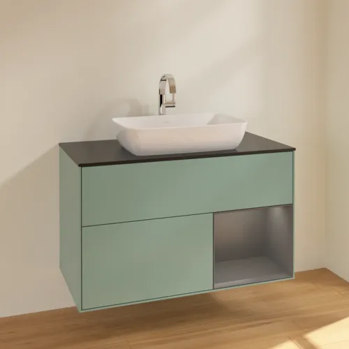 VILLEROY BOCH Finion Waschbeckenunterschrank, mit Beleuchtung, 2 Auszüge, 1000 x 603 x 501 mm, Olive Matt Lacquer / Anthracite Matt Lacquer / Glass Black Matt #F782GKGM, Bild 2