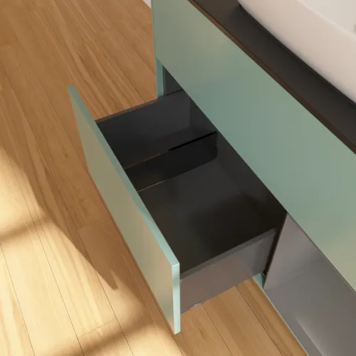VILLEROY BOCH Finion Waschbeckenunterschrank, mit Beleuchtung, 2 Auszüge, 1000 x 603 x 501 mm, Olive Matt Lacquer / Anthracite Matt Lacquer / Glass Black Matt #F782GKGM, Bild 7