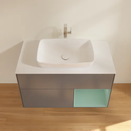 Picture of VILLEROY BOCH Finion Vanity unit, with lighting, 2 pull-out compartments, 1000 x 603 x 501 mm, Anthracite Matt Lacquer / Olive Matt Lacquer / Glass White Matt #F781GMGK