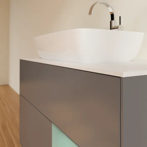 Picture of VILLEROY BOCH Finion Vanity unit, with lighting, 2 pull-out compartments, 1000 x 603 x 501 mm, Anthracite Matt Lacquer / Olive Matt Lacquer / Glass White Matt #F781GMGK