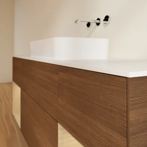 Bild von VILLEROY BOCH Finion Waschbeckenunterschrank, mit Beleuchtung, 4 Auszüge, 1600 x 603 x 501 mm, Walnut Veneer / Oak Veneer / Glass White Matt #F741PCGN