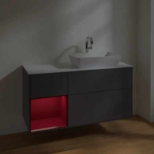 VILLEROY BOCH Finion Waschbeckenunterschrank, mit Beleuchtung, 3 Auszüge, 1200 x 603 x 501 mm, Anthracite Matt Lacquer / Peony Matt Lacquer / Glass White Matt #F801HBGK, Bild 2
