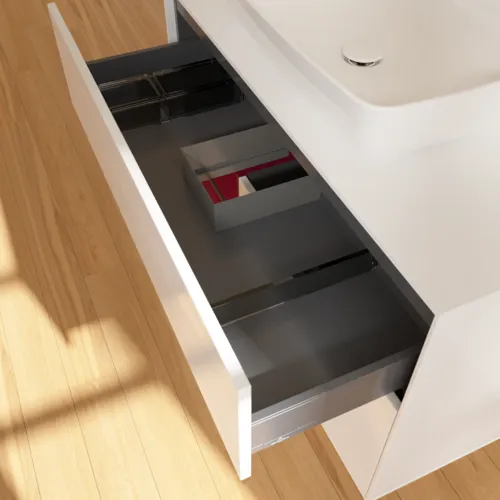 Bild von VILLEROY BOCH Finion Waschbeckenunterschrank, mit Beleuchtung, 2 Auszüge, 1000 x 603 x 501 mm, Glossy White Lacquer / Peony Matt Lacquer / Glass White Matt #F771HBGF