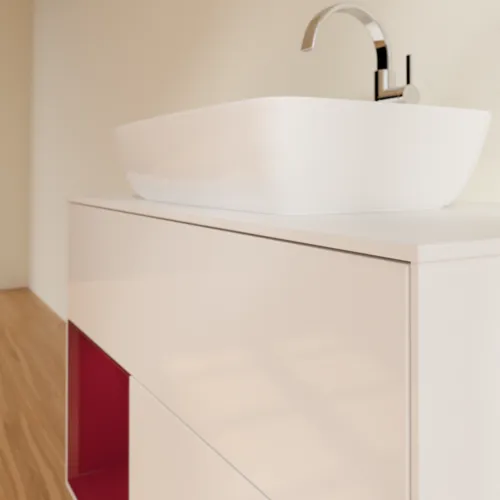 Bild von VILLEROY BOCH Finion Waschbeckenunterschrank, mit Beleuchtung, 2 Auszüge, 1000 x 603 x 501 mm, Glossy White Lacquer / Peony Matt Lacquer / Glass White Matt #F771HBGF