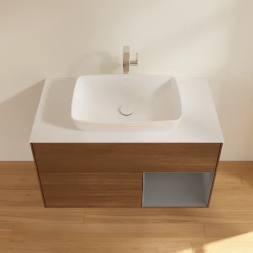 Bild von VILLEROY BOCH Finion Waschbeckenunterschrank, mit Beleuchtung, 2 Auszüge, 1000 x 603 x 501 mm, Walnut Veneer / Anthracite Matt Lacquer / Glass White Matt #F781GKGN