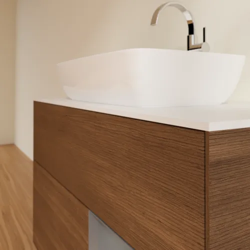Bild von VILLEROY BOCH Finion Waschbeckenunterschrank, mit Beleuchtung, 2 Auszüge, 1000 x 603 x 501 mm, Walnut Veneer / Anthracite Matt Lacquer / Glass White Matt #F781GKGN