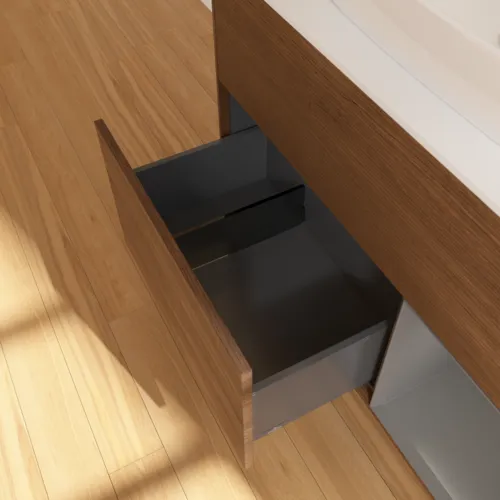 Bild von VILLEROY BOCH Finion Waschbeckenunterschrank, mit Beleuchtung, 2 Auszüge, 1000 x 603 x 501 mm, Walnut Veneer / Anthracite Matt Lacquer / Glass White Matt #F781GKGN