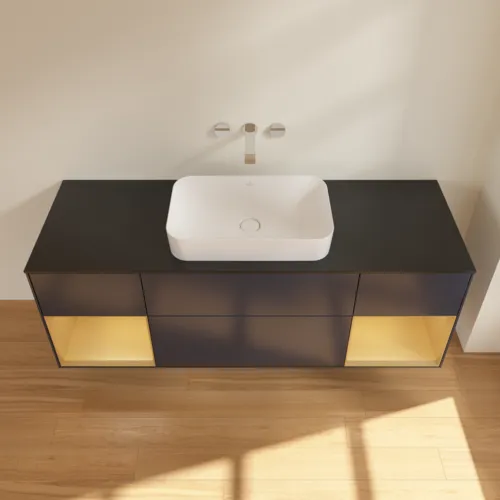 VILLEROY BOCH Finion Waschbeckenunterschrank, mit Beleuchtung, 4 Auszüge, 1600 x 603 x 501 mm, Midnight Blue Matt Lacquer / Gold Matt Lacquer / Glass Black Matt #F742HFHG, Bild 4