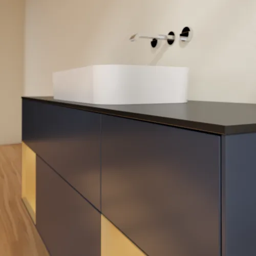 VILLEROY BOCH Finion Waschbeckenunterschrank, mit Beleuchtung, 4 Auszüge, 1600 x 603 x 501 mm, Midnight Blue Matt Lacquer / Gold Matt Lacquer / Glass Black Matt #F742HFHG, Bild 6