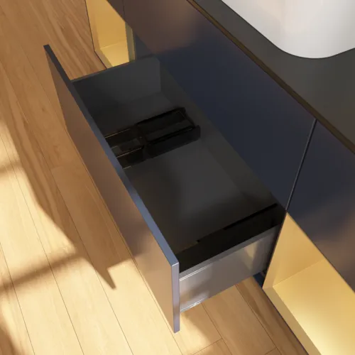 VILLEROY BOCH Finion Waschbeckenunterschrank, mit Beleuchtung, 4 Auszüge, 1600 x 603 x 501 mm, Midnight Blue Matt Lacquer / Gold Matt Lacquer / Glass Black Matt #F742HFHG, Bild 7