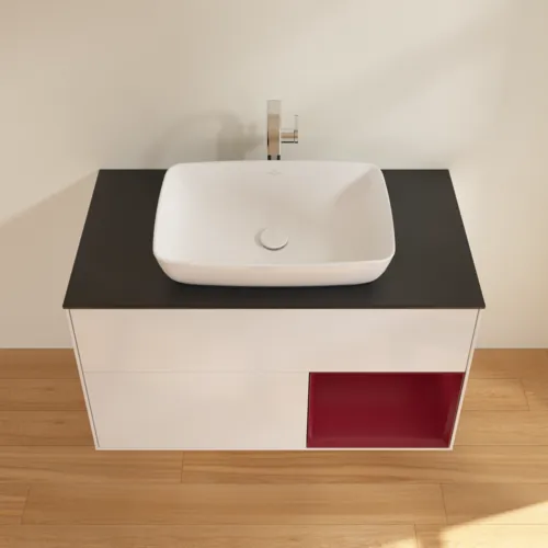 Bild von VILLEROY BOCH Finion Waschbeckenunterschrank, mit Beleuchtung, 2 Auszüge, 1000 x 603 x 501 mm, Glossy White Lacquer / Peony Matt Lacquer / Glass Black Matt #F782HBGF