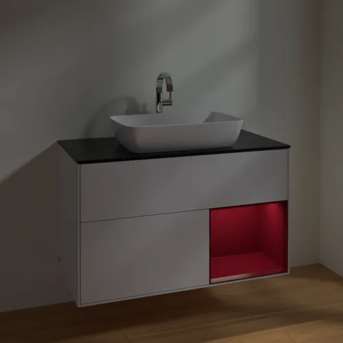 Bild von VILLEROY BOCH Finion Waschbeckenunterschrank, mit Beleuchtung, 2 Auszüge, 1000 x 603 x 501 mm, Glossy White Lacquer / Peony Matt Lacquer / Glass Black Matt #F782HBGF