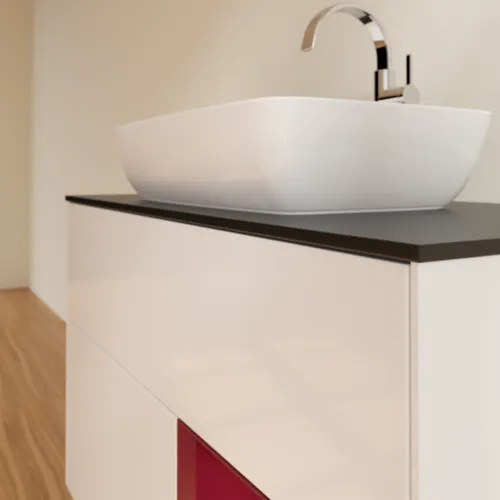 Bild von VILLEROY BOCH Finion Waschbeckenunterschrank, mit Beleuchtung, 2 Auszüge, 1000 x 603 x 501 mm, Glossy White Lacquer / Peony Matt Lacquer / Glass Black Matt #F782HBGF